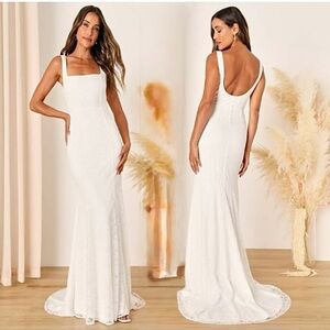 Lulus Eternal Happiness White‎ Lace Square Neck
Mermaid Maxi Dress, Size M, NWOT